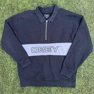 Obey Baron Zip Polo Sweater Long Sleeve Fleece Sweatshirt 90’s Y2K Grunge Punk S